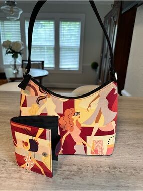 Multicolor Graphic Shoulder Bag with Matching Wallet - Red & Cream